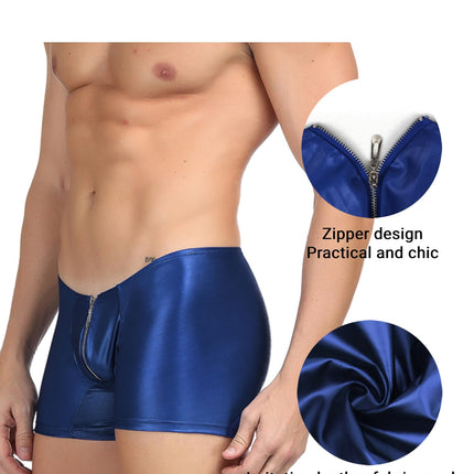 ohyeahlady Wetlook Men's Sexy Lingerie Erotic Briefs for Men Sissy Panties Gay Underwear Underpants Faux Leather Large Sizes Sexy Lingerie Underwear String Thong Leather Shorts Blue L