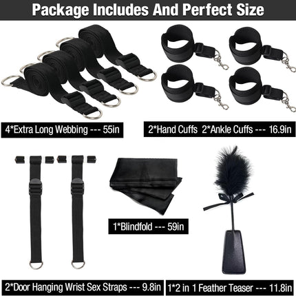 BDSM bondage sex toys for couples extreme sex, hanging door cuffs toy with adjustable bed cuffs handcuffs ankle cuffs feather whip and blindfold erotic bondage set for beginners