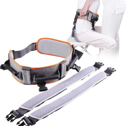 Patient Transfer Belt - Paralyzed Persons Body Lifting Aids - Orange-Gray Transfer Belts for Seniors with 7 Handles and Removable Leg Straps - Walking Safety Assistance Device.