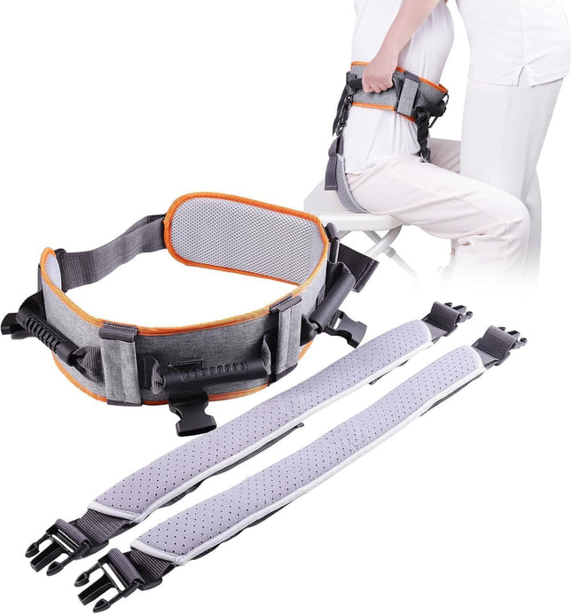 Patient Transfer Belt - Paralyzed Persons Body Lifting Aids - Orange-Gray Transfer Belts for Seniors with 7 Handles and Removable Leg Straps - Walking Safety Assistance Device.