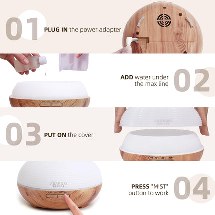 ASAKUKI 300ml Aroma Diffuser for Fragrance Oils, Premium Ultrasonic Humidifier Aromatherapy Oils Diffuser with 7 Color LED Light, BPA Free Bedroom, Office, Spa