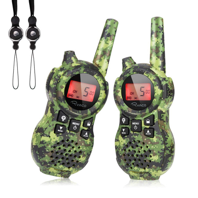 Ryaco 2X Walkie Talkies Set Children's Radios 1-3KM Range 8 Channels with Backlit LCD Flashlight Walkie Talkie Children's Toys for Outdoor Adventures, Camping, Hiking