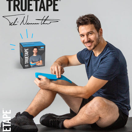 TRUETAPE® Kinesiotape – BASIC Precut – 2 x 20 strips (25 cm x 5 cm) – Pre-cut kinesiology tapes – Waterproof &amp; elastic physio tape for everyday use &amp; sports – Blue &amp; Black