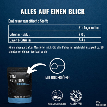 L-CITRULLINE Malate Powder 2:1 - High Purity - High Dosage - Vegan - Bottled in Germany - Pure &amp; without additives from plant fermentation - Premium 250g Amino Acid