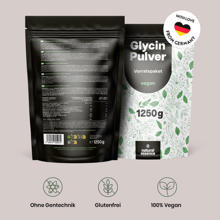 Glycine Powder 1250g (1.25KG) - 100% pure amino acid - sweet Amino Glycine - No additives, vegan and produced in Germany