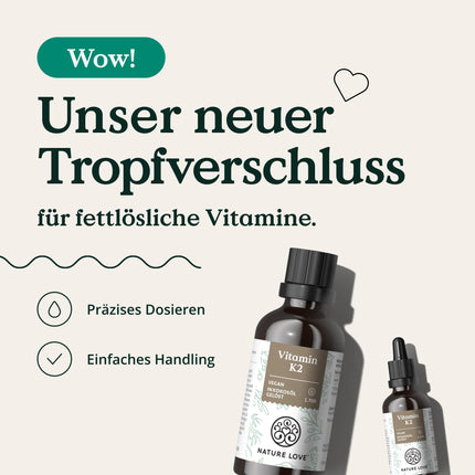 NATURE LOVE® Vitamin K2 MK7-200µg - 1700 Drops (50ml) - Highest all-trans content 99.7+% - High-quality: K2VITAL® by Kappa - dissolved in MCT coconut oil - High-dose, vegan &amp; produced in Germany
