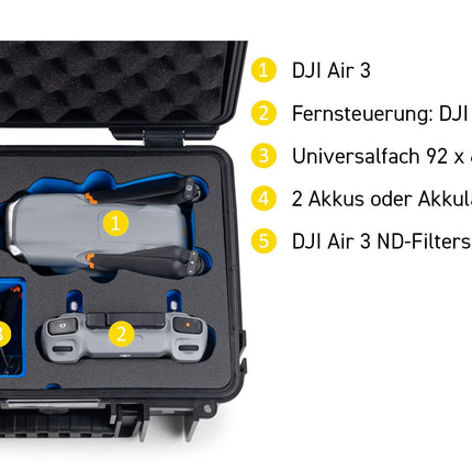 B&amp;W Outdoor Carrying Case for DJI Air 3, Air 3S and Fly More Combo Drone - Type 3000 Yellow - waterproof according to IP67 certification, dustproof, shatterproof and indestructible