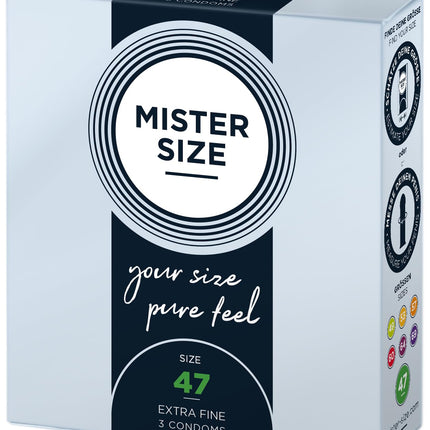 MISTER SIZE Condoms – Extra Thin &amp; Ultra-Thin – Realistic Feel &amp; Extra Moist – Perfect Fit – Made from Natural Rubber Latex for a Natural Feel &amp; Maximum Safety (3-Pack, 47mm)