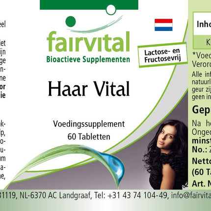 Fairvital | Hair Vitamin Tablets - Hair Vital - HIGH DOSE - 60 Tablets - with Vitamin B-12, Biotin, Zinc, Trace Elements, Brewer's Yeast, and Soy Protein