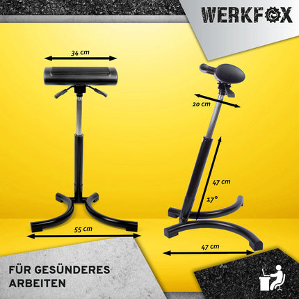 Werkfox® Standing Stool Ergonomic Height-Adjustable Stool; Standing Aid Workshop Stool Standing Chair for Desk, Office, Industry