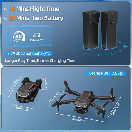 Drone with Camera, HD 1080P Drones with Brushless Motor, Drone with Dual Camera for Kids Drone, RC Quadcopter Drone with 3D Flips, One Key Takeoff/Landing, 2 Batteries