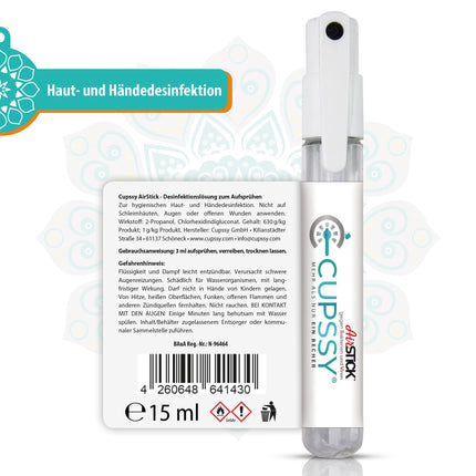 Disinfectant I Travel Disinfectant for Hands I Travel Gadgets I Disinfectant Skin I Hand Disinfection 99% Anti Bacteria + Leakage I Refillable + Gentle I Cupssy AirStick 3 X