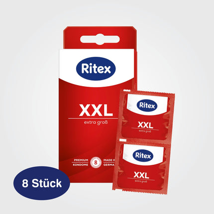 Ritex Condoms XXL – Extra large condoms (8 pieces) for more comfort and intense sensation, condoms with extra lubricant – vegan condoms, dermatologically tested, Made in Germany