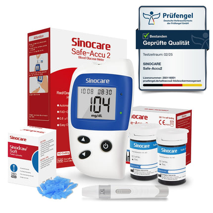 sinocare blood glucose meter, glucose meter with blood glucose test strips 50, pain-free &amp; fast, low sample volume - mg/dL (Safe-Accu2 blood glucose meter 50 set)