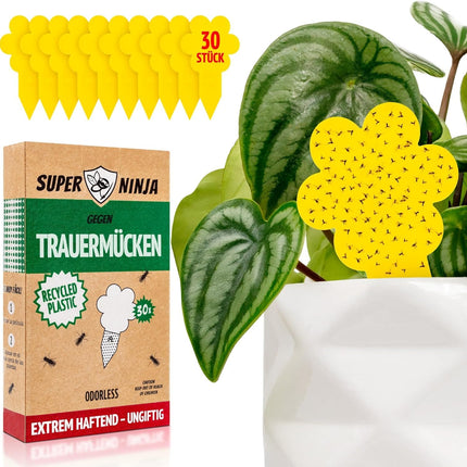 Super Ninja Fungus Gnat Control - 30-pack, highly effective yellow sticky traps for indoor use, yellow sticky trap for plants, non-toxic and environmentally friendly, yellow stickers usable for 3 months