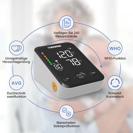 Vimmk Blood Pressure Monitor Upper Arm Digital Blood Pressure Monitor LED Display, Arrhythmia Detection &amp; Pulse Measurement, 2x120 Memory, Cuff 22-40cm