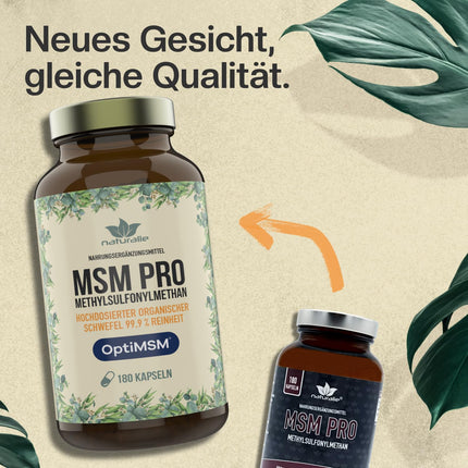 naturalie® MSM PRO - 1.6 g of pure methylsulfonylmethane per daily dose - 99.9% purity thanks to OptiMSM™ multiple distillation - no unnecessary additives - 180 capsules in BPA-free brown glass