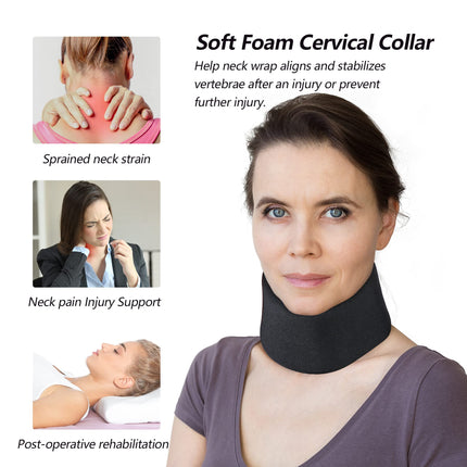 Cozyhealth Soft Foam Neck Support, Universal Cervical Collar, Adjustable Neck Support for Sleeping, Relieves Neck Pain and Spinal Pressure (Black, 3" Deep Collar, L)