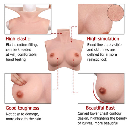 CRRCLSY Silicone Breast Forms Realistic Fake Breasts Breastplate False Boobs for Cosplay Crossdresser Drag Queen (Cream, B Cup Silicone Filler) (Cream, C Cup Silicone Filler)