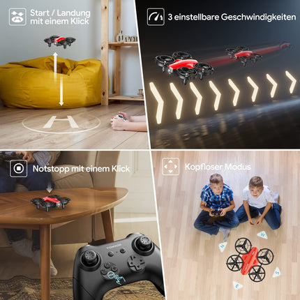 Tomzon mini drone for children beginners RC quadcopter with 24min long flight time, combat drone with 360° propeller protection, aircraft remote controlled toy drone throwing go/3D flip/circular flight, nano drone