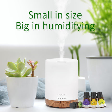 ASAKUKI 300ML Aroma Diffuser with 6 * 10ML Essential Oils Set, Essential Oil Diffuser, Ultrasonic Humidifier for Home Office, 15 Color LED with 4 Timer Settings