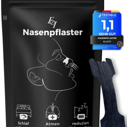 Ellicit® Nasal Strips Black, 30-Pack Premium Nasal Strips, Against Snoring, Extra Support for Sports &amp; Better Sleep Quality, Better Breathing with a Blocked Nose, Nasal Strips [Universal Size]