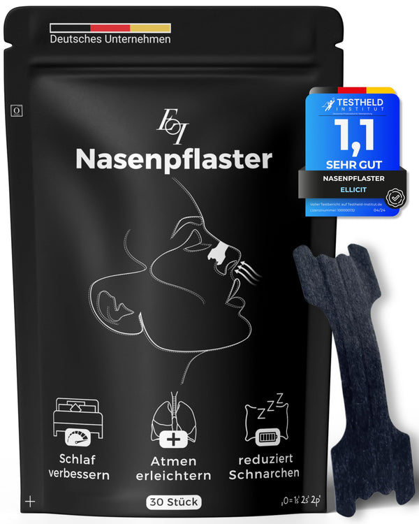 Ellicit® Nasal Strips Black, 30-Pack Premium Nasal Strips, Against Snoring, Extra Support for Sports &amp; Better Sleep Quality, Better Breathing with a Blocked Nose, Nasal Strips [Universal Size]