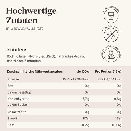 Glow25® Collagen Powder Cinnamon Cookie [450g] - Collagen Hydrolysate - Peptides Type 1 and 3 - Good Solubility