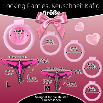 Crysore Heart-Shaped Chastity Panties with Pink Sissy Chastity Cage Anti-Off Chastity Belt in 2 Sizes Adult Sex Toys for Men Penis Training (L, Pink)