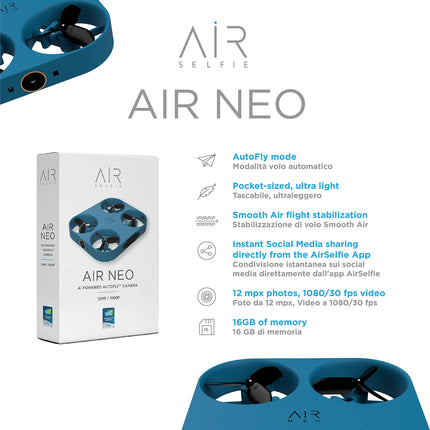 AIR NEO by AirSelfie - Aerial Camera with Auto-Flight Pocket-Sized, Mini Drone for Hands-Free Photos and Videos, 12MP Camera for High-Resolution Photos and 2K Videos, Blue Color