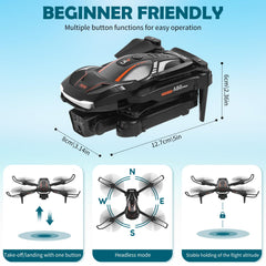 Drone with 1080P HD Camera for Kids, RC Drone with 2 Batteries, Foldable Quadcopter with FPV WiFi Transmission, Gravity Sensor, 3D Flip Mode, One-Button Takeoff/Landing, Altitude Hold Mode (Black)