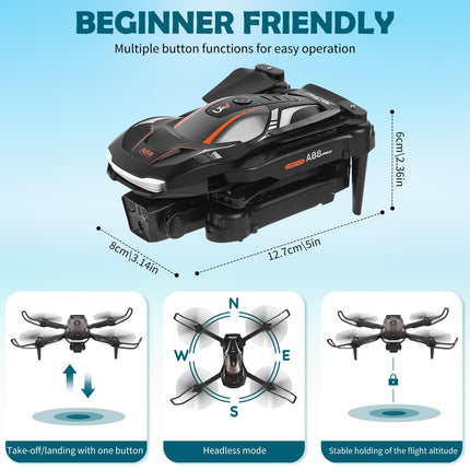 Drone with 1080P HD Camera for Kids, RC Drone with 2 Batteries, Foldable Quadcopter with FPV WiFi Transmission, Gravity Sensor, 3D Flip Mode, One-Button Takeoff/Landing, Altitude Hold Mode (Black)