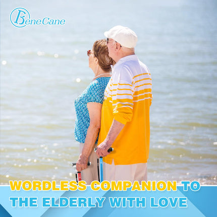 BeneCane Walking Stick with Two LED Lights for Men and Women, Height-Adjustable Walking Stick with Stable Base, Foldable Cane with T-Handle, Lightweight &amp; Stable