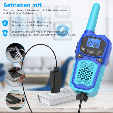 Walkie Talkie Set of 3, Walky Talky Adults Children from 5 Years VOX Long Range Woki Toki Outdoor Camping Gift Boy from 3 4 6 7 8 9 10 Years