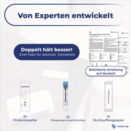 Homehulab 2x Helicobacter Pylori rapid test for home use, simple antigen stool test for stomach complaints such as heartburn or gastritis, can be used as a self-test (2x test)