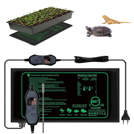 Aisny Seedling Heating Mat, 50W Indoor Greenhouse Heating Mat Thermostat Controller 68°F-86°F Reptiles Pets Heat Plate Amphibians Temperature Heating Pad Plant Mat Warmer, 25 x 52 cm