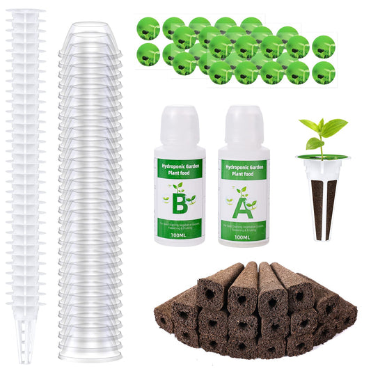 122 Stück Seed Pod Kit, Hydrokultur Zubehör für Hydroponisches Anbausystem, Anzuchtset Pflanzen mit 30 Zuchtschwämmen, 30 Zuchtkörben, 30 Zuchtkuppeln, 2 100-Ml-Pflanzennahrung