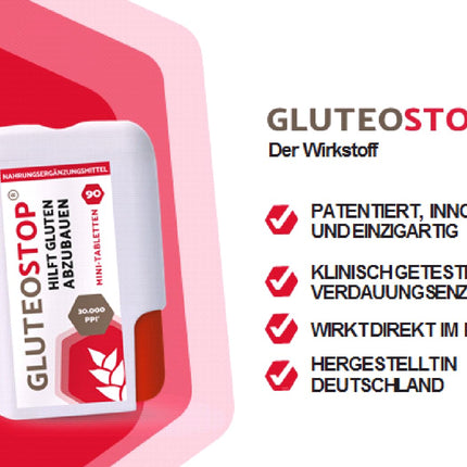 GluteoStop - helps break down gluten - gluten sensitivity - low-gluten diet - enzyme (30 mini-tablets)