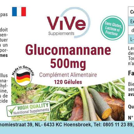 Glucomannan 500mg - 120 vegan capsules from konjac root extract - natural bulking agent, fiber | Quality from Germany by ViVe Supplements