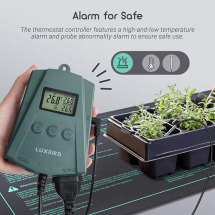 Luxbird Heating Mat with Thermostat Controller for Plants and Seedling Germination, Heat Mat Set, 2 Pieces 21W Indoor Greenhouse Heat Mat 10"x20.75", Automatic Temperature Control