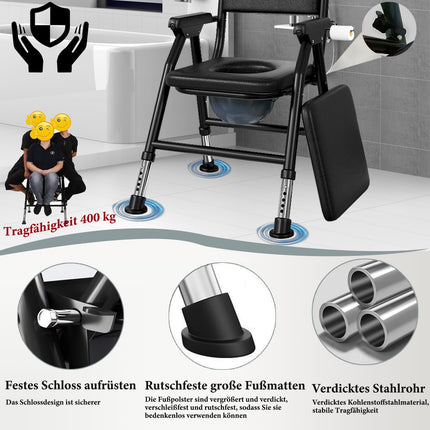 NJUN toilet chair for seniors, height-adjustable shower chair, foldable shower chair, toilet chair with padded seat and toilet bucket, stable and comfortable, load capacity 400 kg