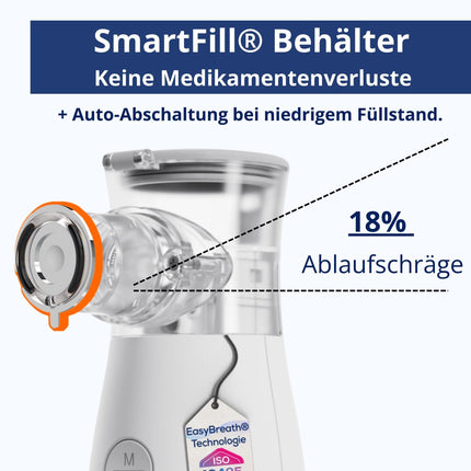 Easy Breath® Pro – TÜV-certified sterile masks. Professional, whisper-quiet inhalation device for children and adults, portable, rechargeable, with Smart Fill® canister – for optimal treatment.