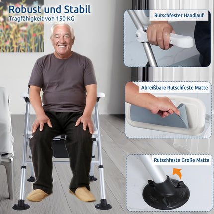 CYHWQ Folding Toilet Chair with Padded Seat and Toilet Bucket, Height Adjustable Toilet Chair for Seniors, Shower Chair Foldable Toilet Chair with Armrest and Backrest