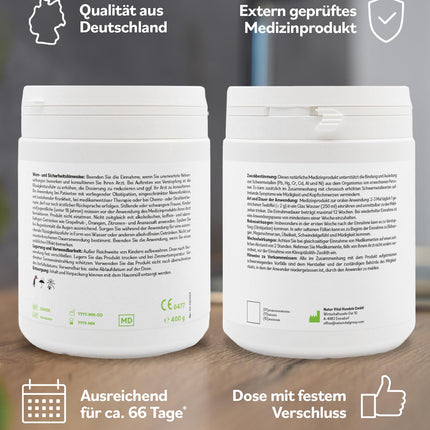 Zeolite MED Detox Powder 400g, medical device, pharmacy quality, comparison winner, detoxification treatment, volcanic minerals, healing clay