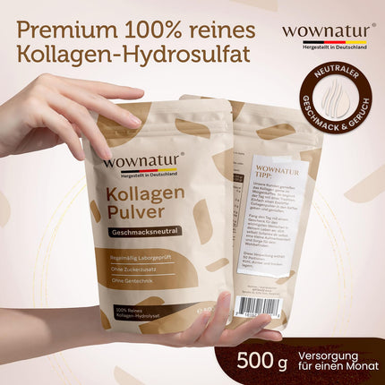 WOWNATUR® Collagen Powder 500g - Perfect Solubility - Premium Halal Collagen Hydrolysate - Peptides Types 1, 2 and 3 - The Original - (50 Servings)
