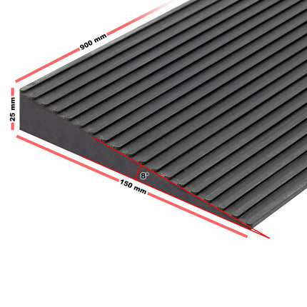 Wiltec door threshold ramp 900x150x25 mm for wheelchair &amp; rollator, black, wheelchair ramp made of solid rubber, non-slip surface, curb ramp can be shortened