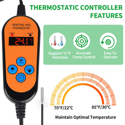 DBREAKS Heating Mat with Thermostat, 30W Indoor Greenhouse Heating Mat, Heating Mats with Controller, IP67 Greenhouse Heating Mat Waterproof, Plant Heating Mat with Digital Thermostat for Seedlings