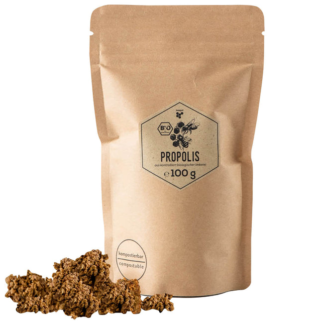 beegut ORGANIC Propolis raw, natural, freshly harvested &amp; pure propolis, 100g raw propolis for your own processing, 100% from ORGANIC beekeeping