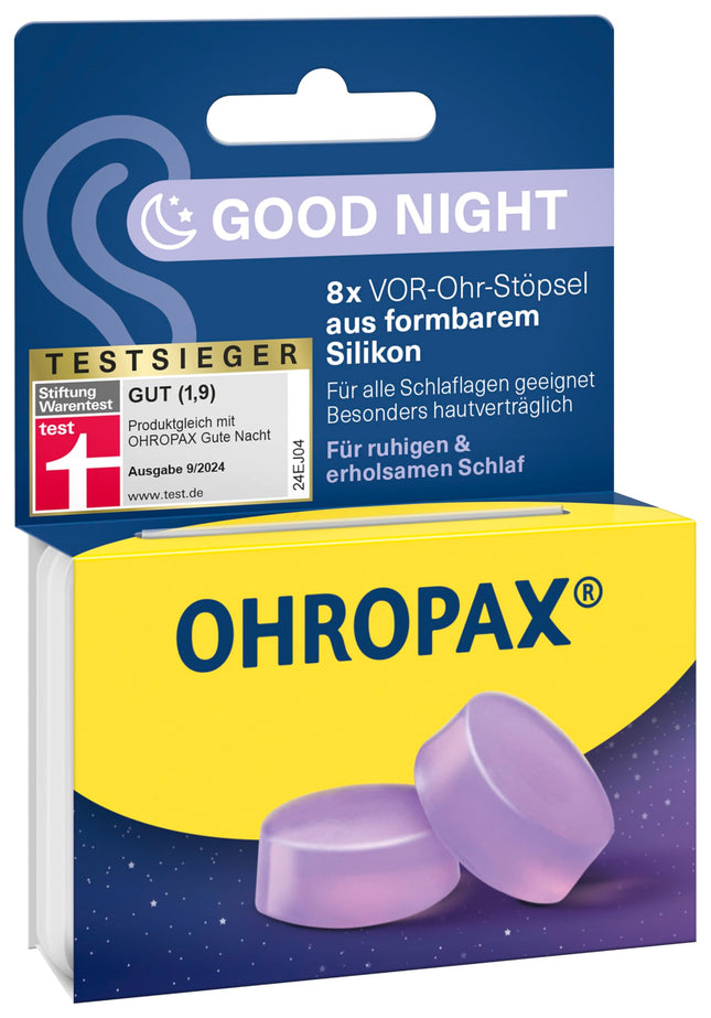 OHROPAX Good Night earplugs – pre-ear plugs made of moldable silicone – suitable for all ears and all sleeping positions – sound insulation value SNR 23 dB – for a peaceful and restful sleep – 8 pieces