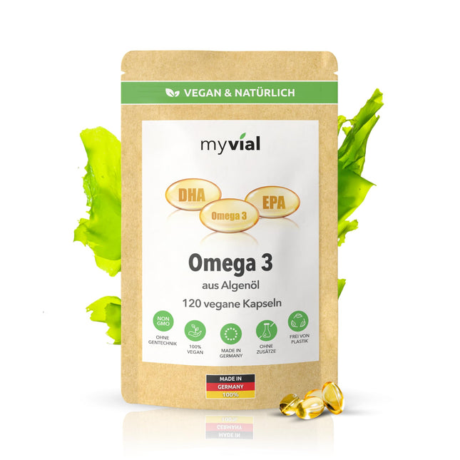 Omega 3 vegan capsules 120 pieces – 600 mg EPA &amp; DHA from algae oil – high dosage – triglyceride form – sustainably produced in Germany – no additives – laboratory-tested